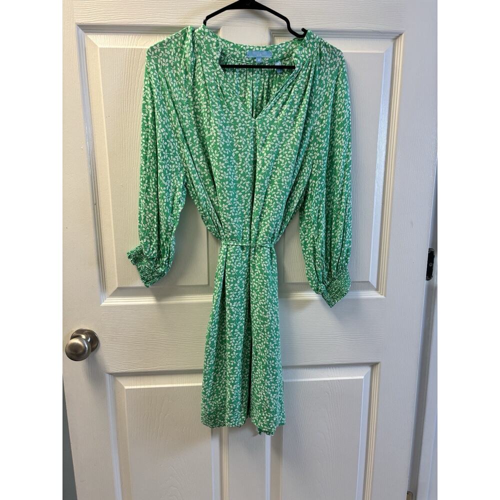 Draper James RSVP Dress Women M Green White Floral Rayon Lined Cottage Boho